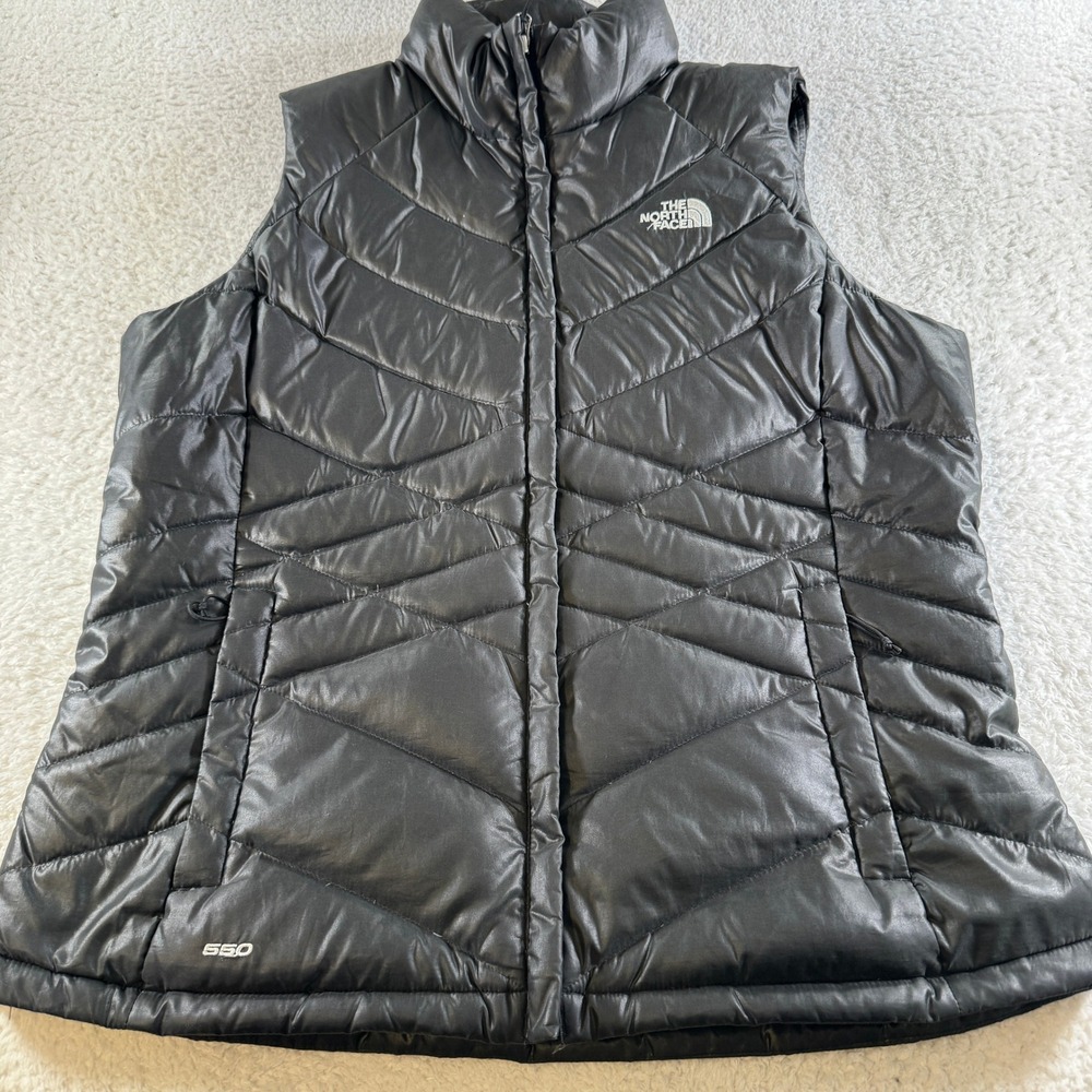 The North Face 550 Down Puffer Vest Womens XL Black Excellent Quilted Zip Up